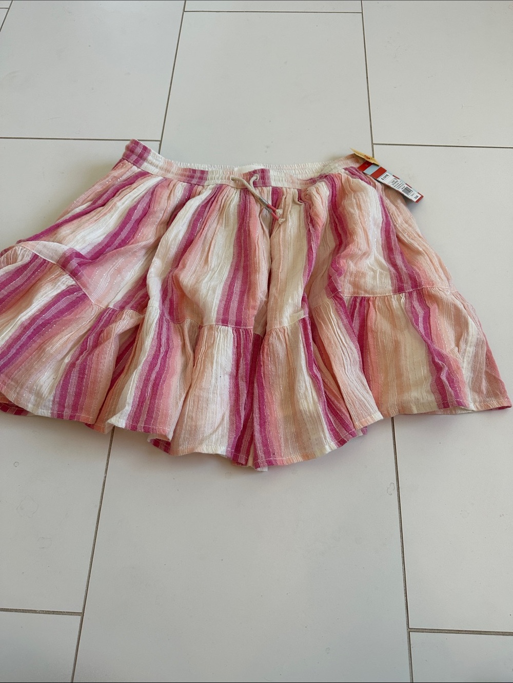 Cat &Jack Striped Pink & Cream Tiered Summer Skirt 14/16Y NWT